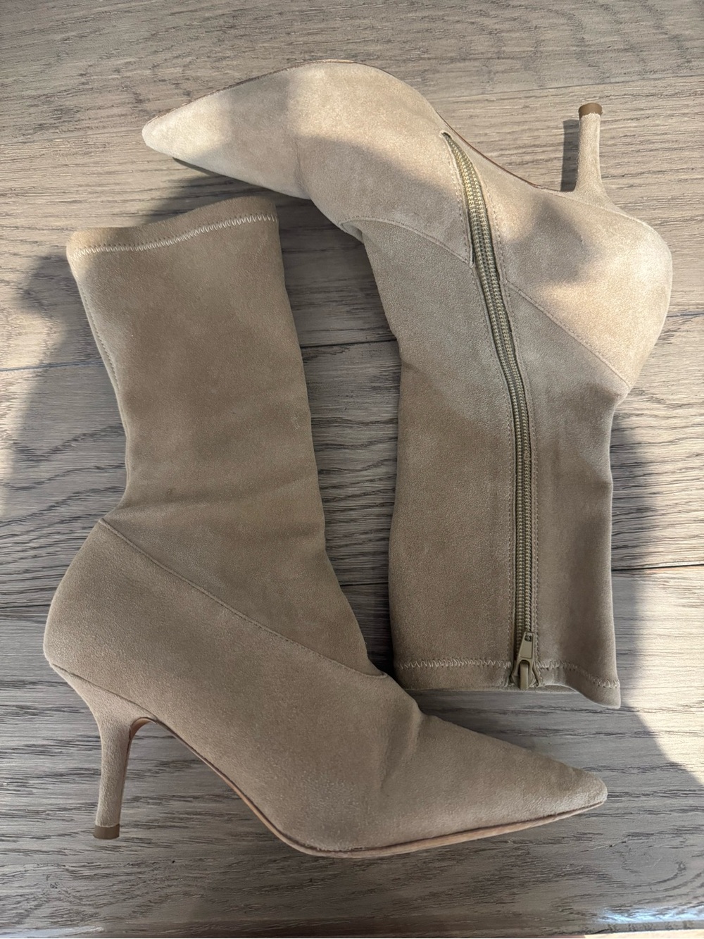 Yeezy Beige Suede Pointed-Toe Stiletto Sock Boots